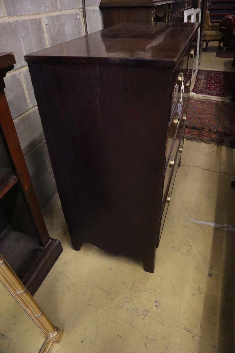 A Regency mahogany chest of five drawers, width 108cm, depth 49cm, height 105cm